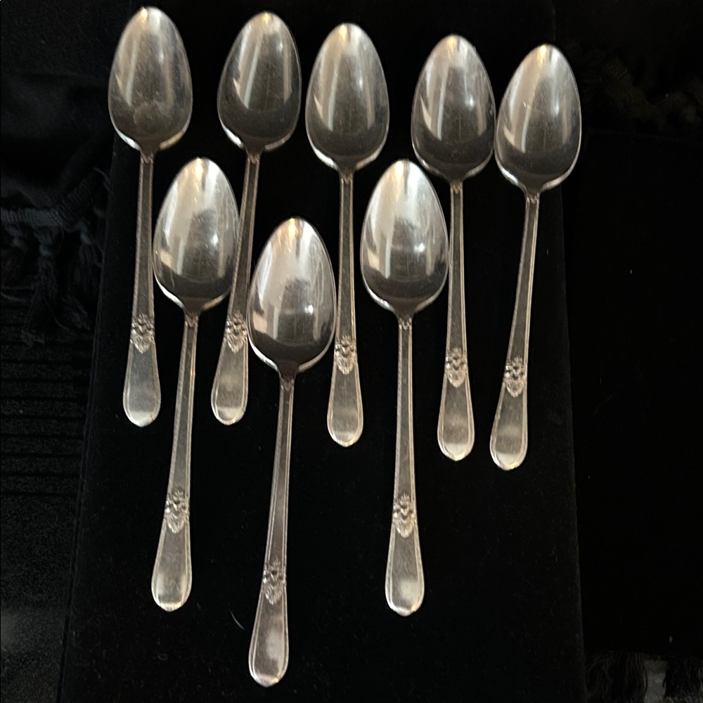 VTG Adoration Pattern SP Elegant Silver Spoons Set OF 8